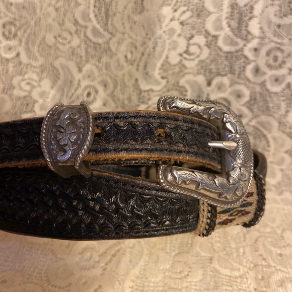 Vintage Leather Handmade Belt with Silver Ornate Buckle - Picture 4 of 11